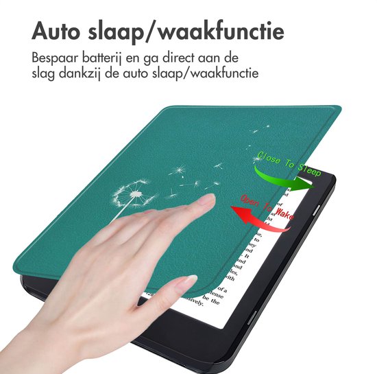 iMoshion Ereader Cover / Hoesje Geschikt voor Kobo Nia - iMoshion Design Sleepcover Bookcase zonder stand - / Green Dandelion van iMoshion — afbeelding 2