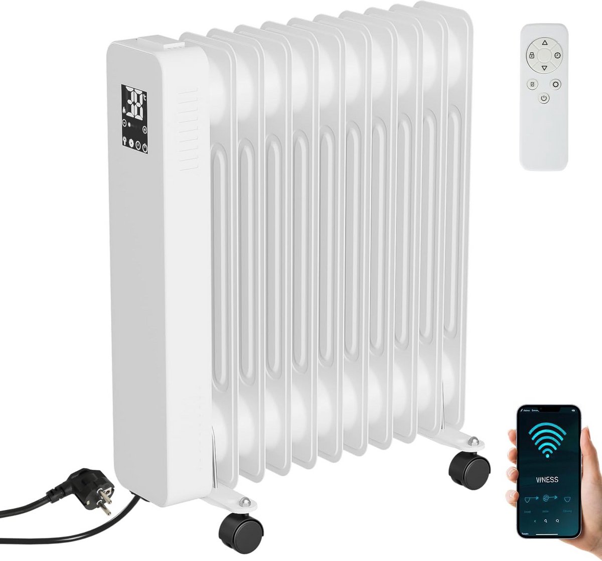 Elektrische Olie Radiator 2500W met Wifi App, Afstandsbediening en Timer - Energiebesparende Verwarming met 11 Elementen