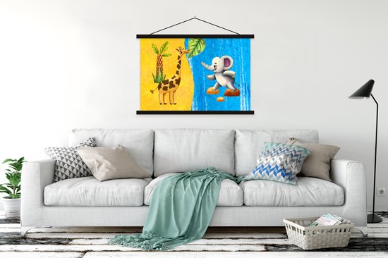 Support pour affiches avec affiche 150 x 100 cm - Affiche scolaire - Éléphant - Girafe - Water - Affiche textile - Lattes noires