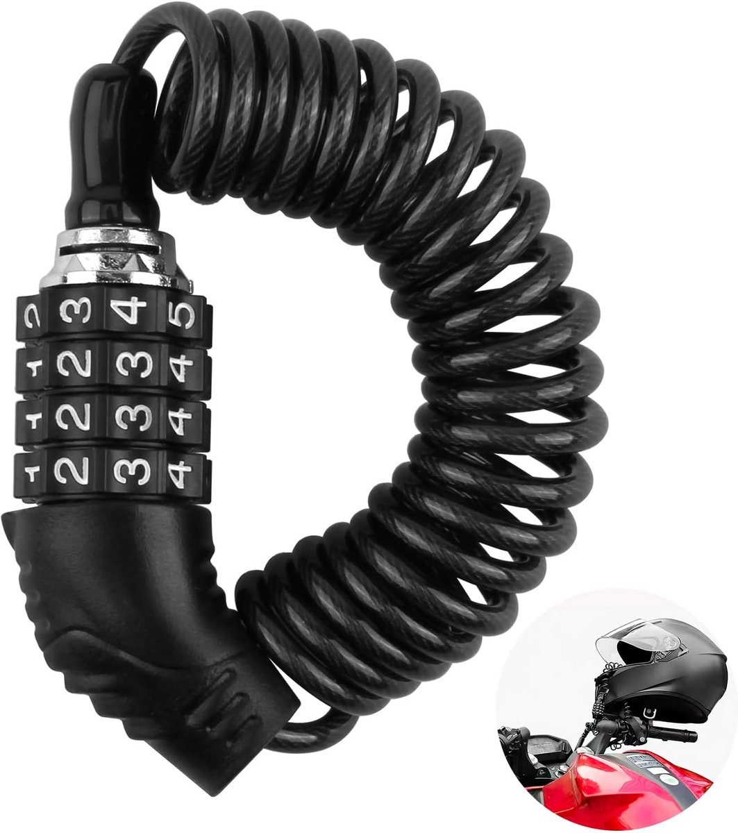 Flexibel Kabelslot 150 cm met 4-Cijferige Code voor Fiets, Scooter en Helm