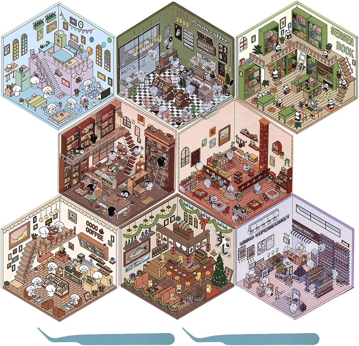 8 Stuks DIY 3D Miniatuur Huis Stickers Scène Bouwset