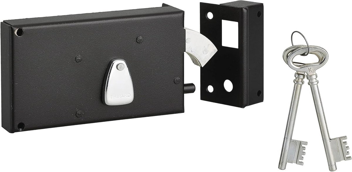 Horizontaal slot met 4 groeven voor poorten - As 58 mm - 140 x 82 mm - Zwart - 2 Sleutels - Koffer en slagplaat van gebogen staal
