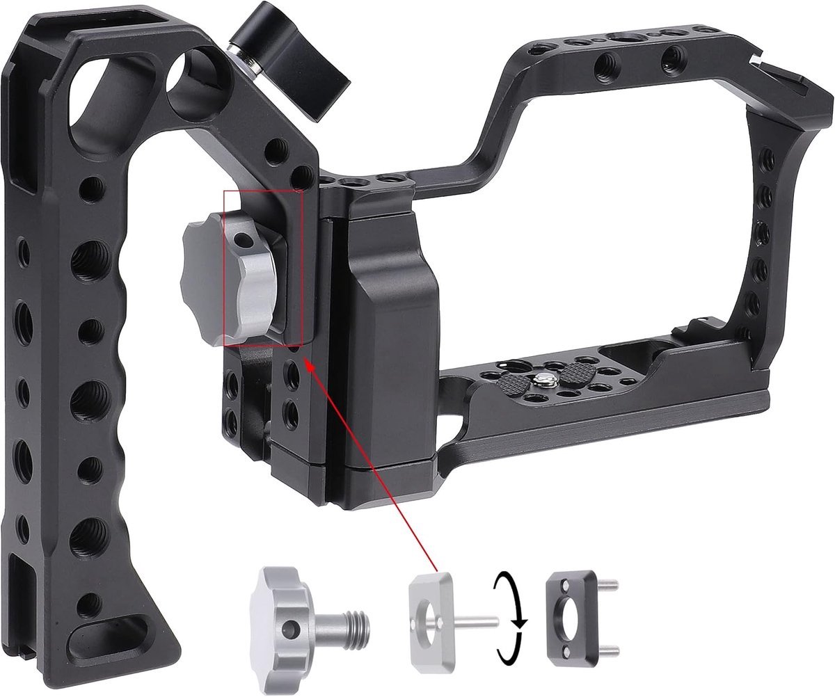 Aluminium Camera Cage met Top Handle voor Canon EOS M50II/M50/M5 Mirrorless Camera – Vlogging, Video Opname en Filmmaken Stabilizer met 1/4" Bevestiging en 3/8" ARRI Schroefdraad
