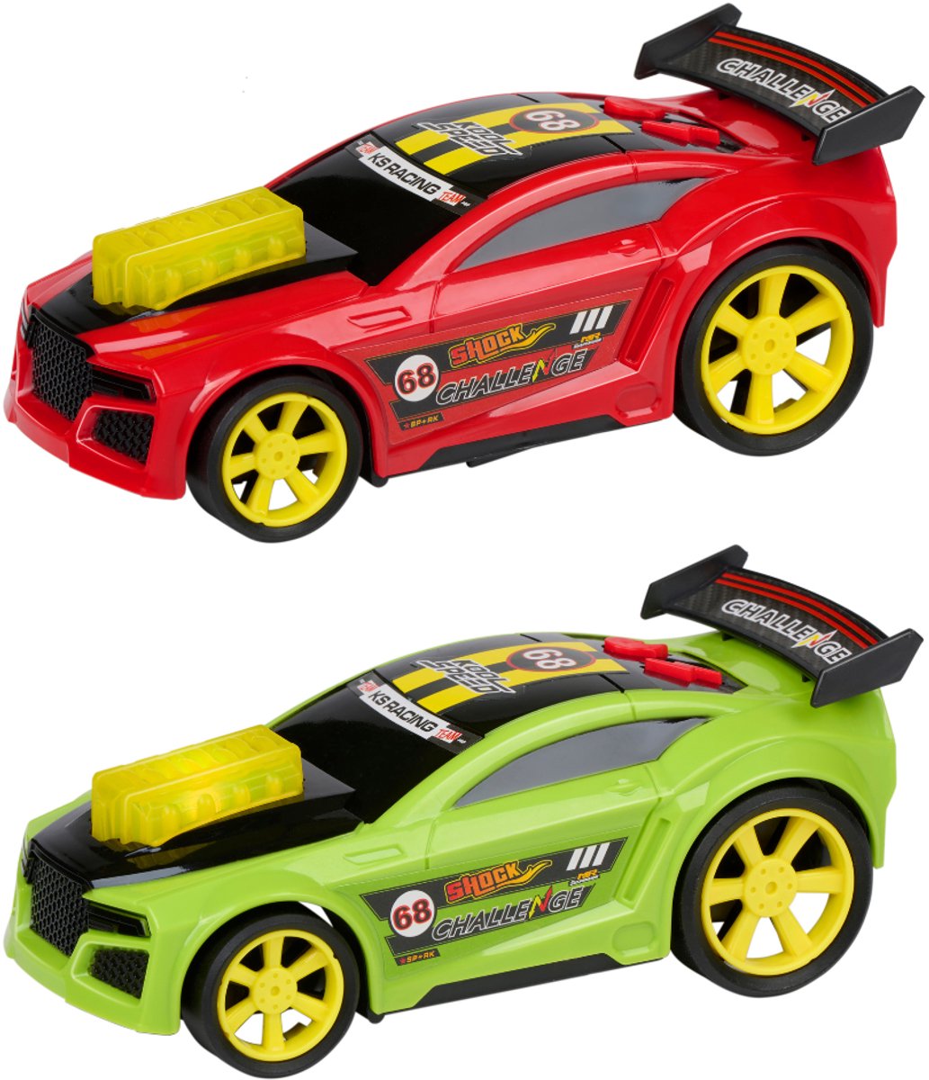 Eddy Toys Raceauto Licht & Geluid - Speelgoed Auto met Licht en Geluidseffecten - Raceauto met Spoiler en Grote Wielen - 1 Willekeurige Kleur Rood of Groen