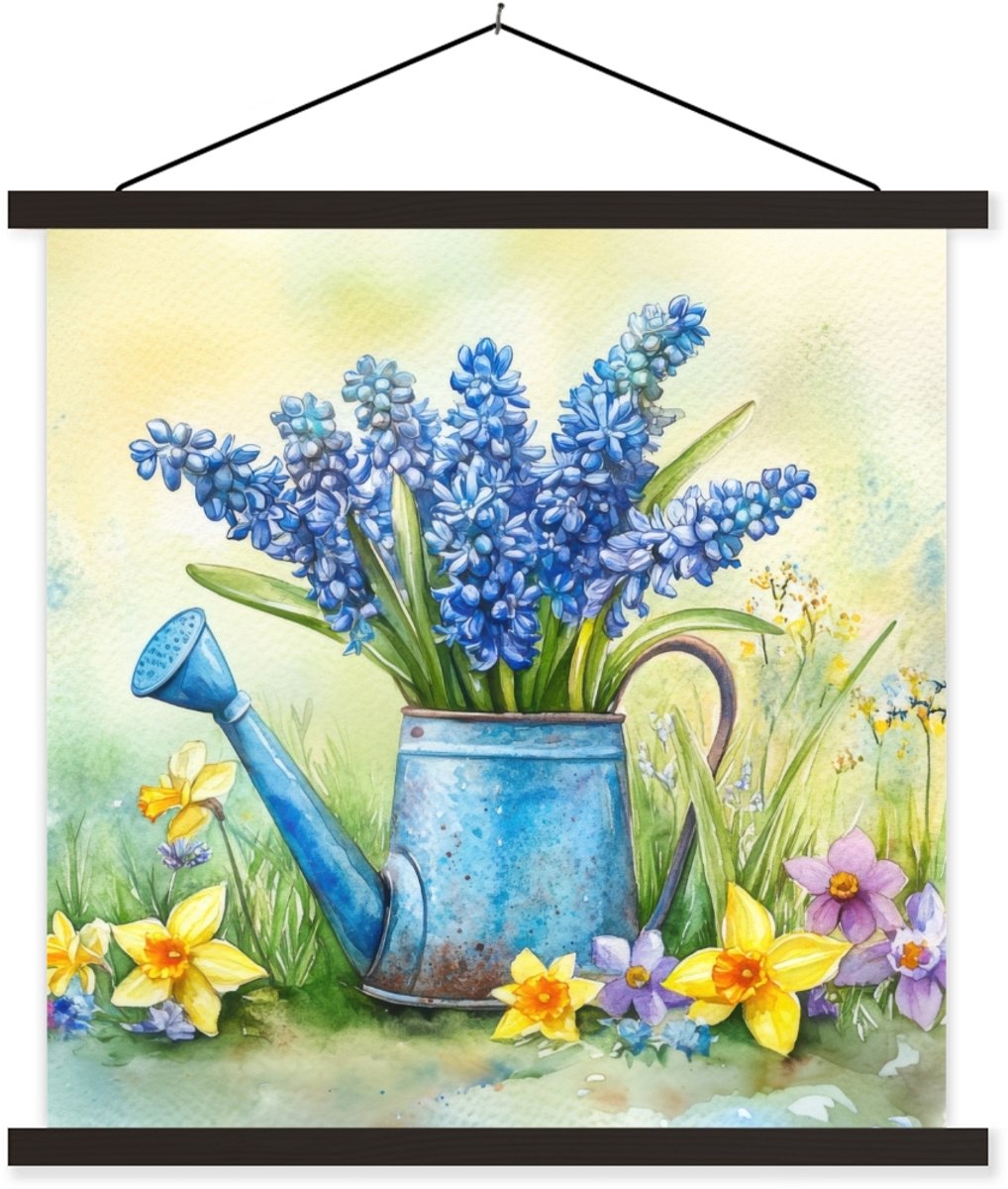 Posterhanger incl. Poster 90x90 cm - Schoolplaat - Gieter - Lavendel - Bloesems - Textielp