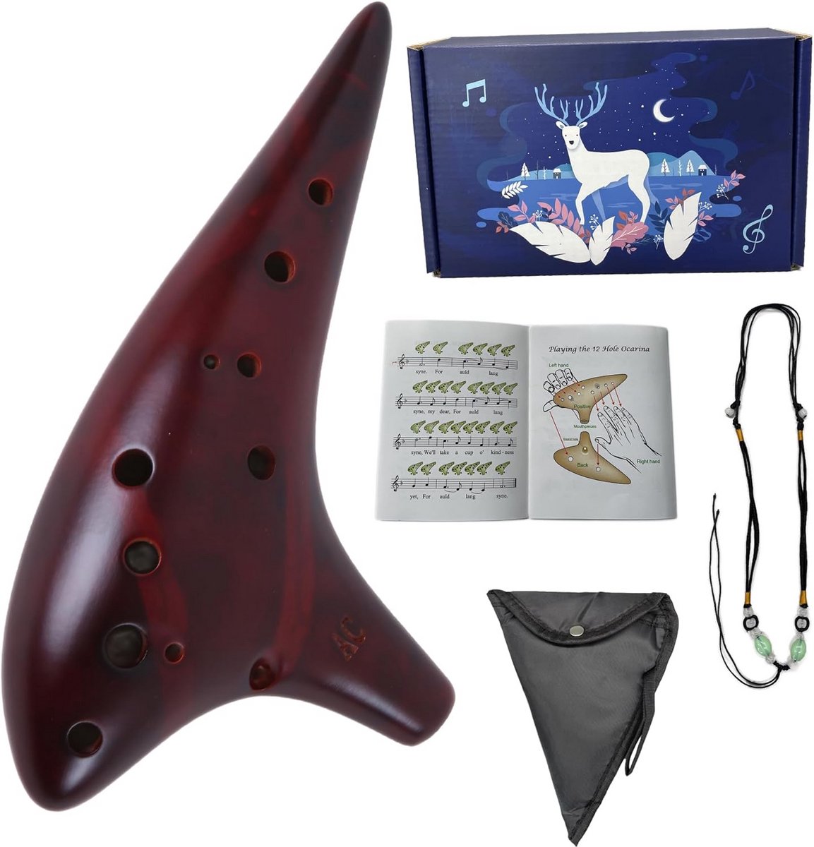 Ocarina 12-Gaten Altviool C Keramiek met Lesboek voor Beginners