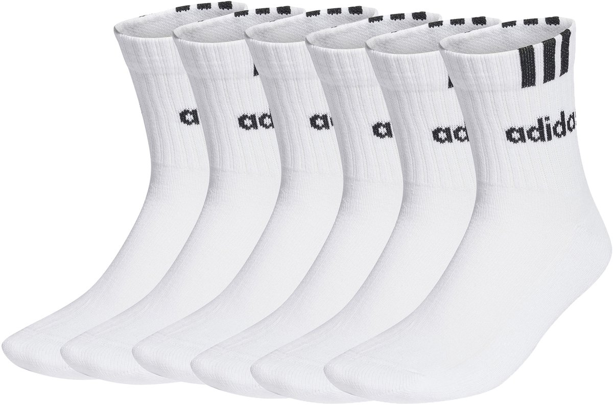 adidas CUSHIONED 3 Stripes tennissokken sportsokken dames heren unisex 6 paar Wit