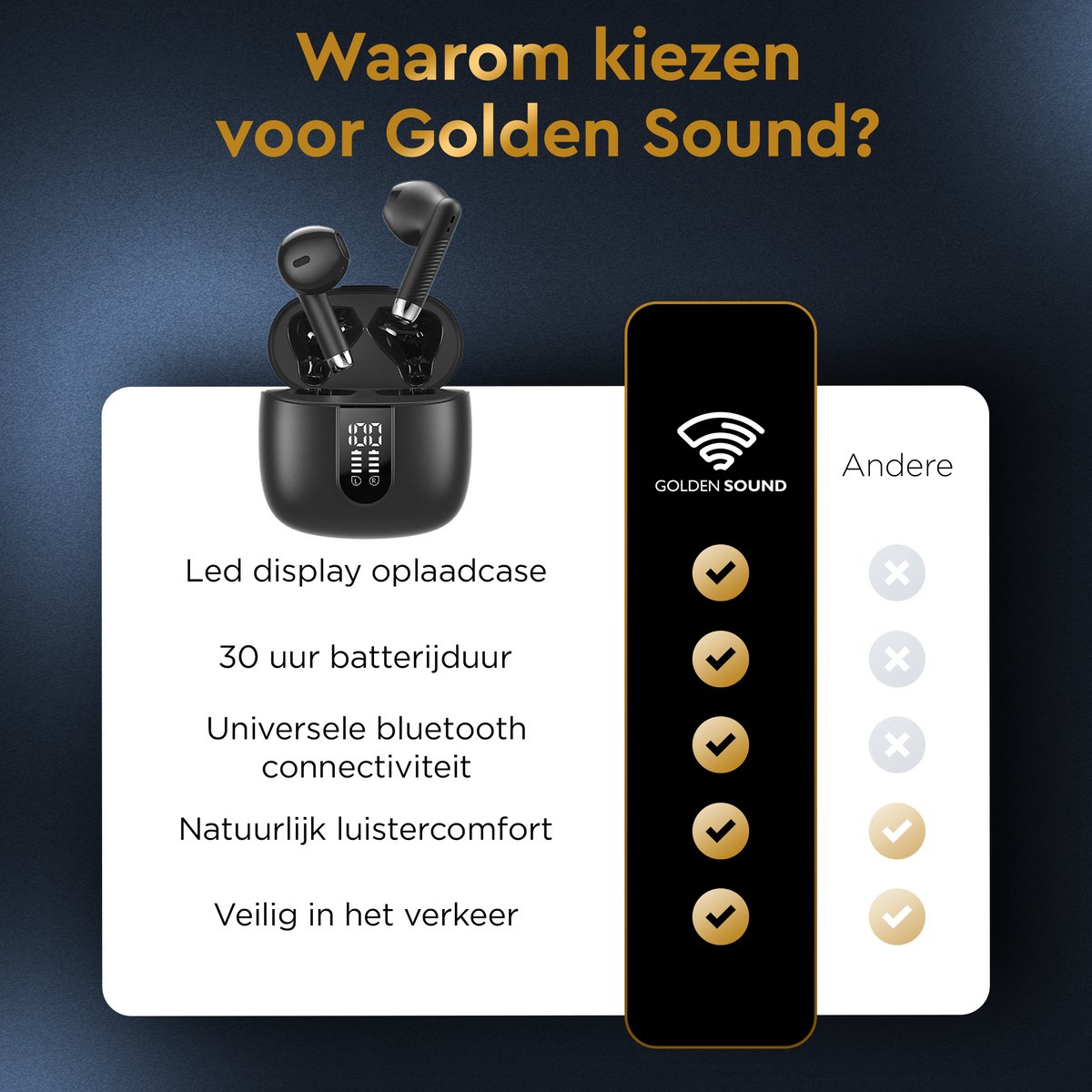 Golden Sound Oortjes - 30 uur Bluetooth thumbnail 3