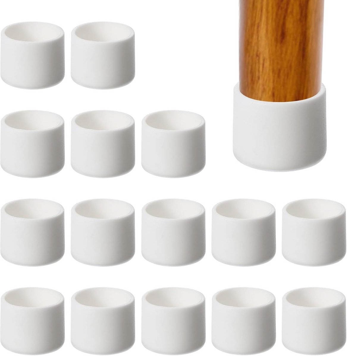 Ronde Stoelpootdoppen - 16 Stuks Witte Kunststof Beschermers voor Hardhouten Vloeren