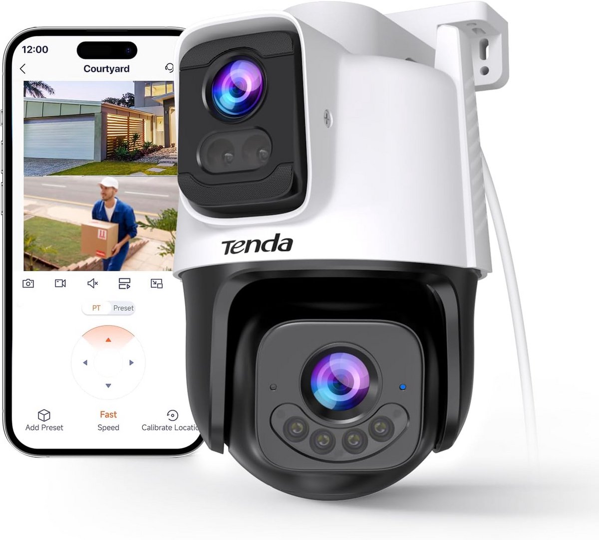 4K Ultra HD Buitenbeveiligingscamera met Dubbele Lens, Auto Tracking en Nachtzicht