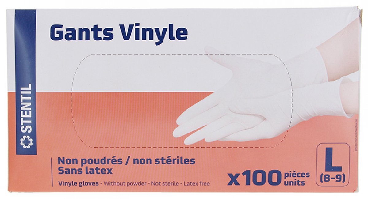 Stentil 100 Powder-Free / Non-Sterile / Latex-Free Vinyl Onderzoekshandschoenen (Maat : L)