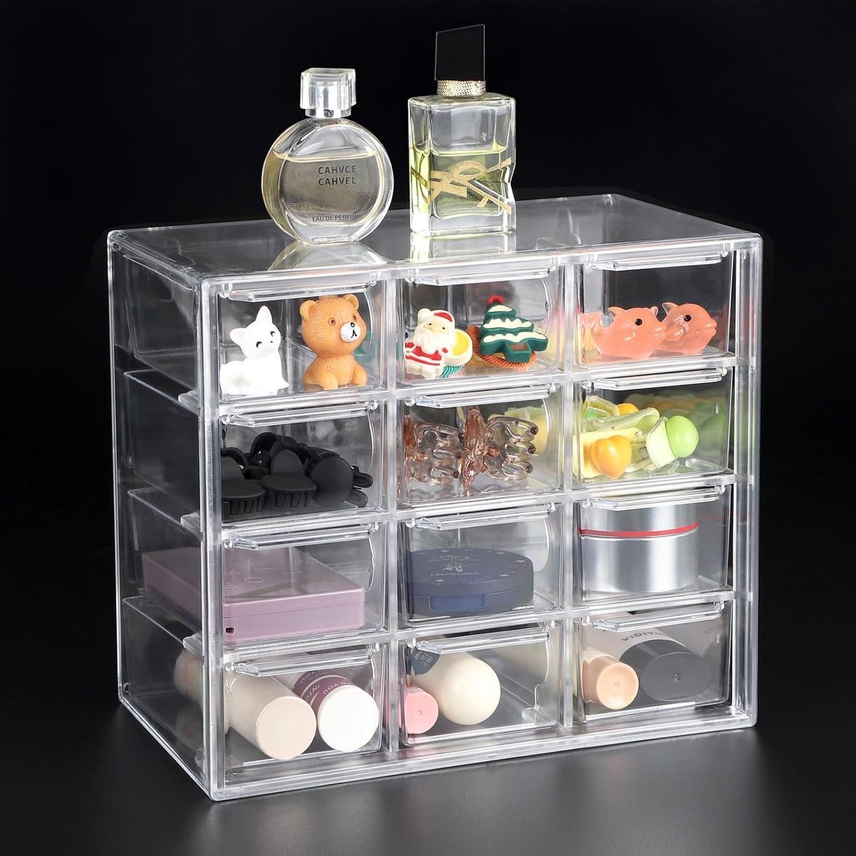 Stunq® Multifunctionele Transparante Acryl Desk Organizer met 12 Schuifladen - Optimale Opbergoplossing
