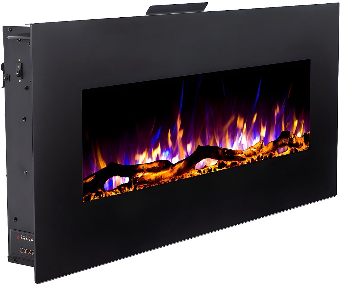 Vente-unique Elektrische sfeerhaard LALITA - L110 x D14 x H49 cm - Zwart L 110 cm x H 49 cm x D 14 cm