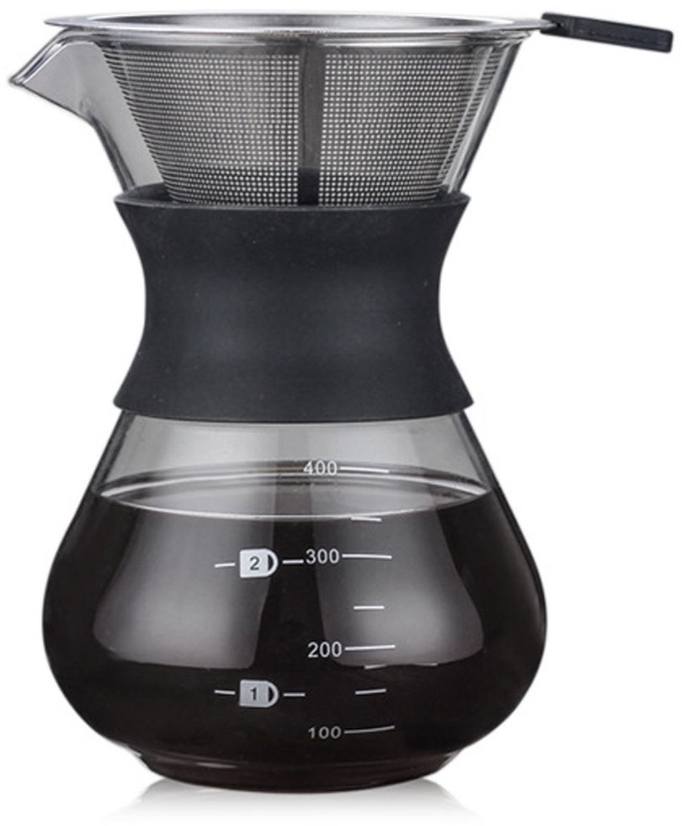 longziming -Pour Over Koffiebereider 400 ml – Hittebestendige Koffiekaraf met Roestvrijstalen Filter, Handmatige Drip Koffiemachine voor 2–3 Koppen