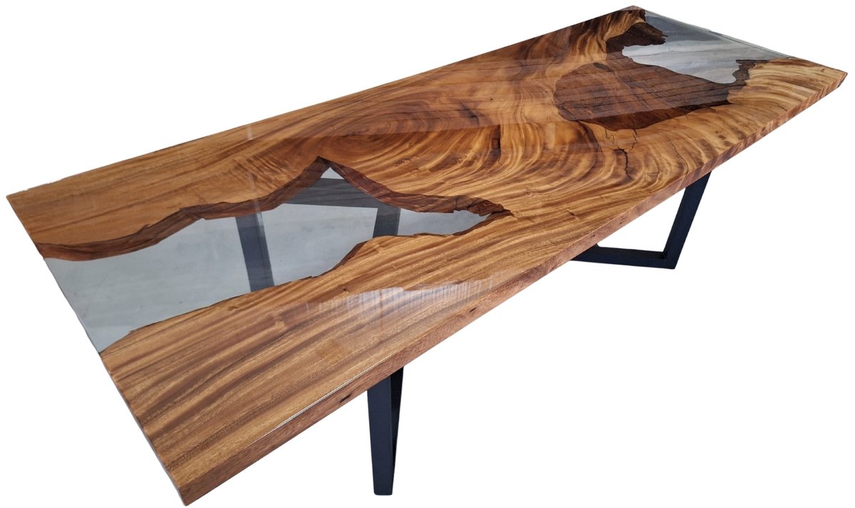 Hoexs Epoxy Tafel – 240x90cm - Notenhouten Eettafel met Resin & Hout – Industrieel & Modern
