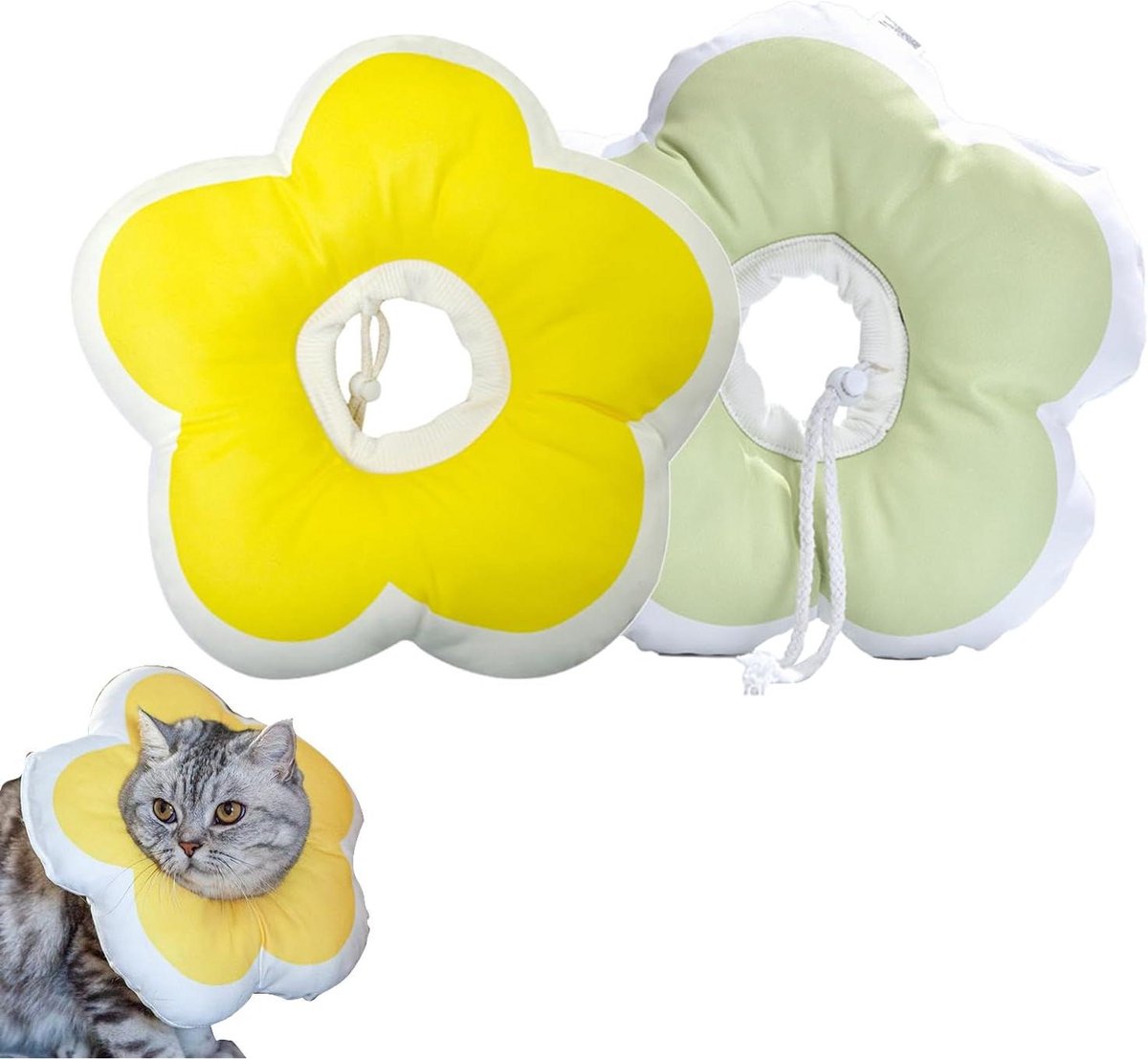 Cosensi - Bloemenkrans Kattenhalsband Set - Geel Groen - Verstelbare Riem - Waterdicht en Ademend - Wondbescherming - Huisdier Accessoires