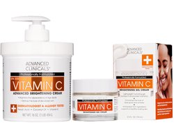 Advanced Clinicals Brightening Skin Care Set, Vitamin C Body Cream + Face Moisturizer Gel Cream 2pc