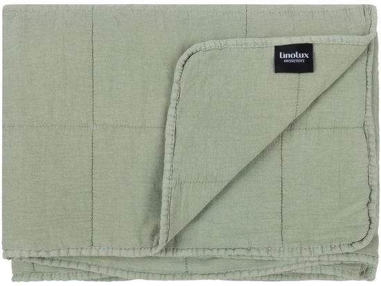 Couvre-lit Linolux Blocks Stonewashed Mineral Green 160x260