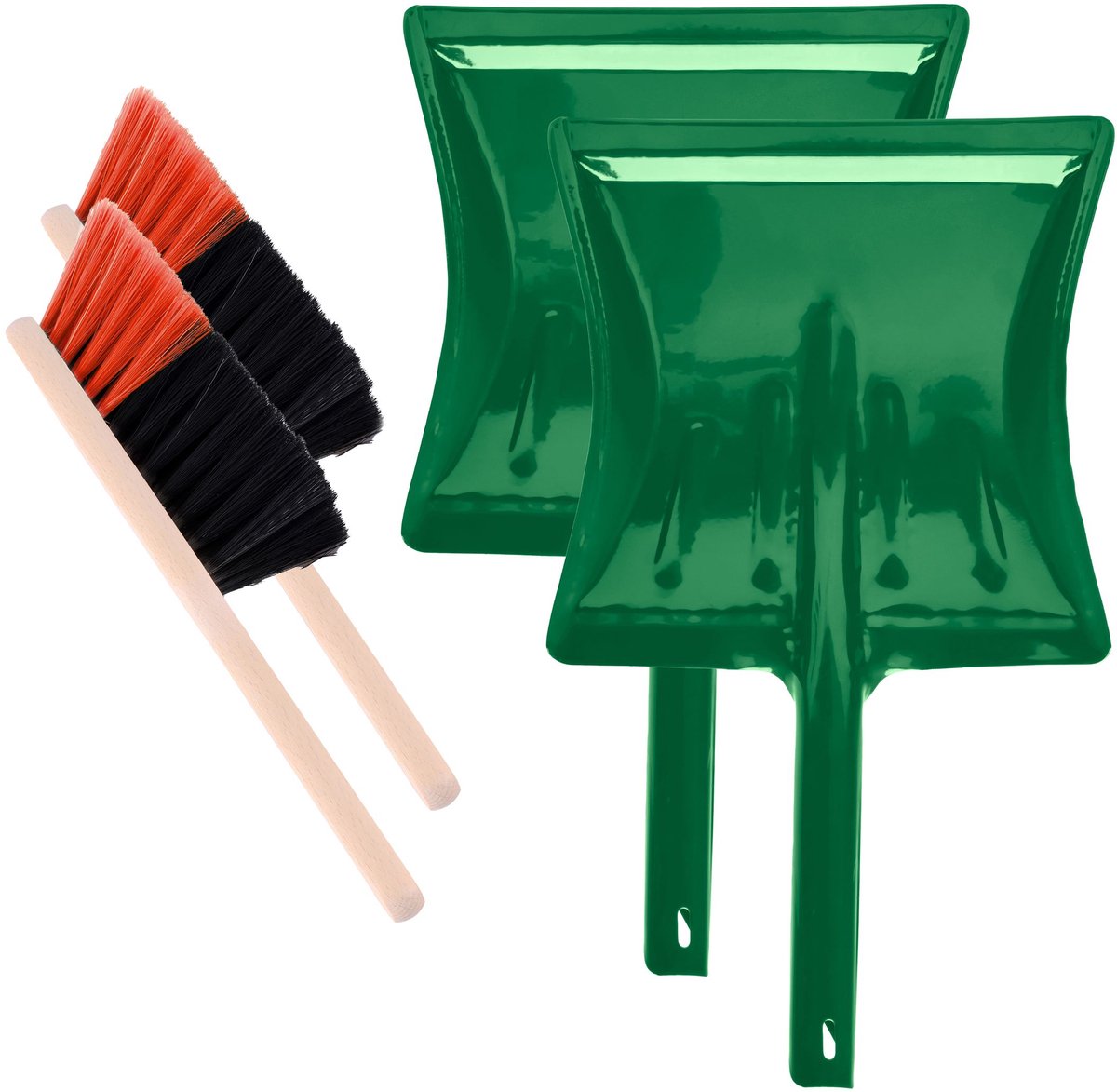 Garronda 2-delige Veegset - Metalen Stofblik met Houten Handvat - Set met Handveger - Zwart/Oranje + Groen
