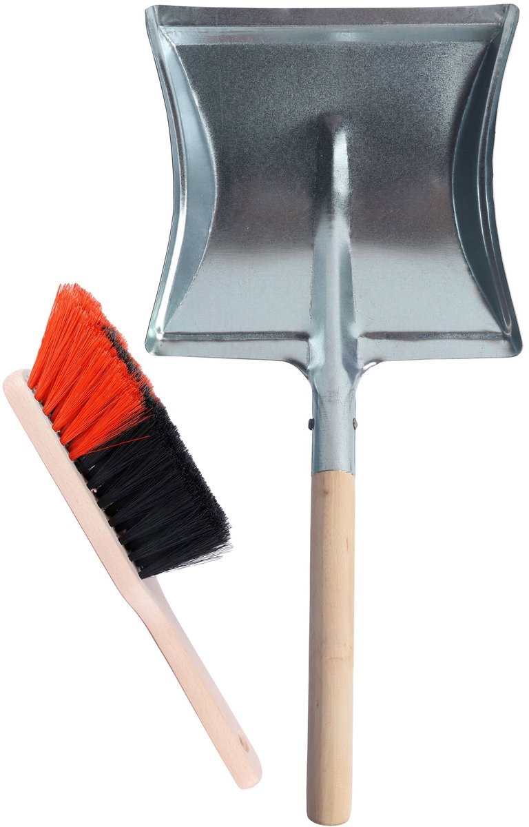 Garronda Veegset – Metalen Stofblik met Houten Handvat – Inclusief Handveger – Zwart/Oranje + Zilver