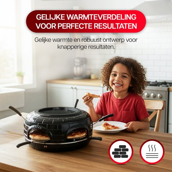 CuisineKing 3-in-1 Pizza Grill Oven G1 - 6 Personen - Raclette, Grill en Pizzaoven - Handgemaakte Terracotta Koepel - Gourmetstel - Incl. 6 Spatels en deegvorm — afbeelding 2