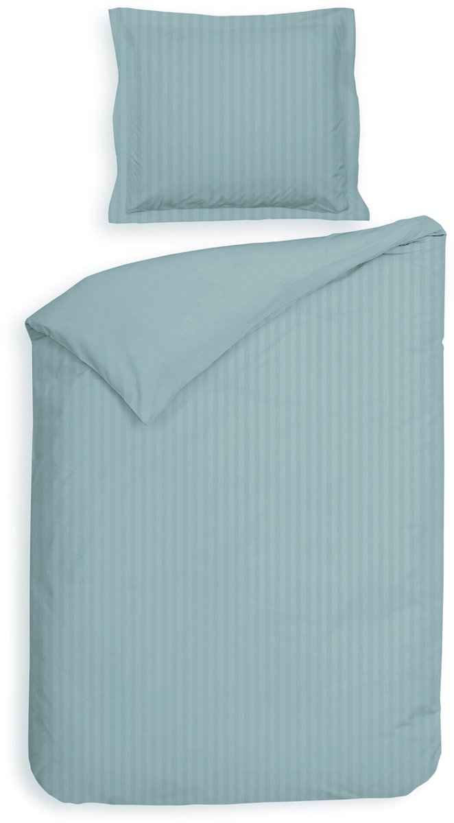 Heckettlane Dekbedovertrek Banda - Bedlinnen met Strepen - 140x200-220 cm - Eenpersoons - Blauw - Dekbedovertrek van 100% Katoen-Satijn Sphere Blue