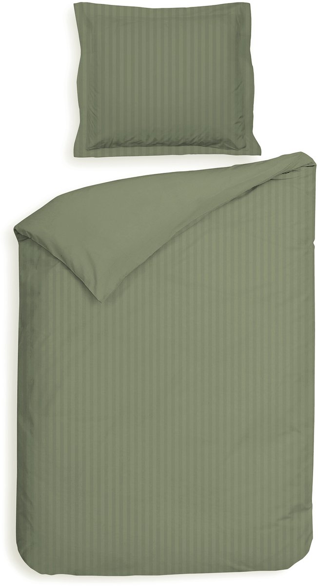 Heckettlane Dekbedovertrek Banda - Laurel-Green - Eenpersoons - 140x200-220 cm + 1 sloop 60x70 cm- Dekbedovertrek van 100% Katoen-Satijn Laurel Green