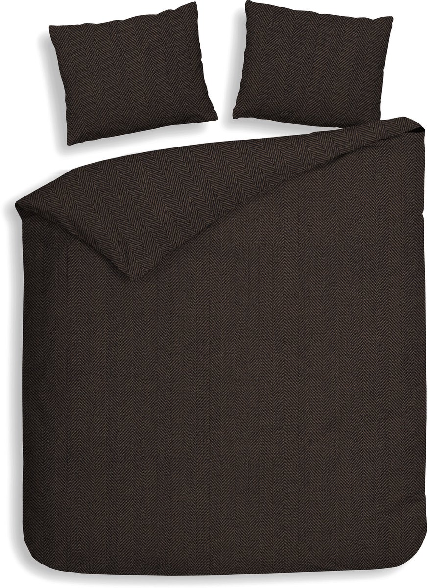 Heckettlane Dekbedovertrek Spina - Effen Bedlinnen - 260x200-220 cm - Bruin - Dekbedovertrek van 100% Katoen-Flanel Coffee Quartz