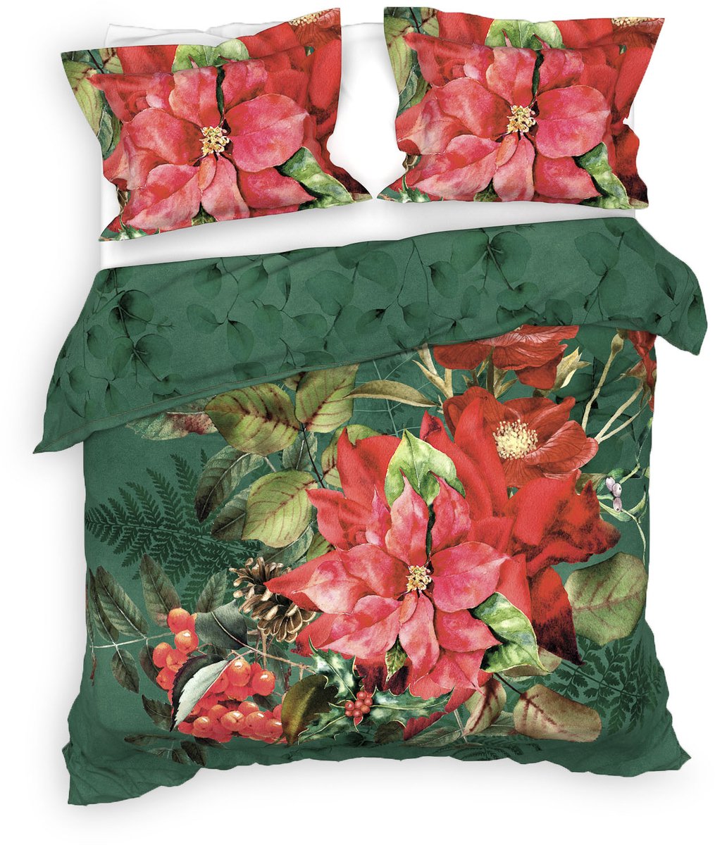 Heckettlane Castor Dekbedovertrek - Lits-Jumeaux - Extra Breed- Dekbedovertrek van 100% Katoen-Satijn - 260x200-220 cm - Groen