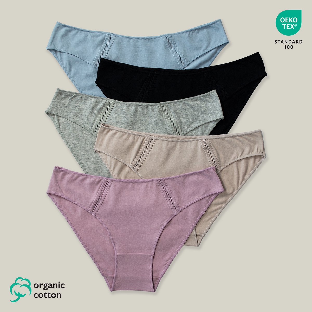 5-Pack Dames Mini Heup Slips Organisch Katoen - Elegante mesh bij de heup - Superzacht - Knelt niet - 9101 Maat XL