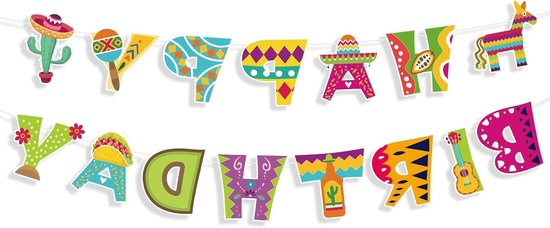 Happy Birthday Banner - Kleurrijke Fiesta Vlaggenslinger voor Mexicaans Themafeest - Verjaardagsfeest Decoraties - Hangende Decoratie voor Cinco de Mayo - Mexicaanse Feestbenodigdheden.