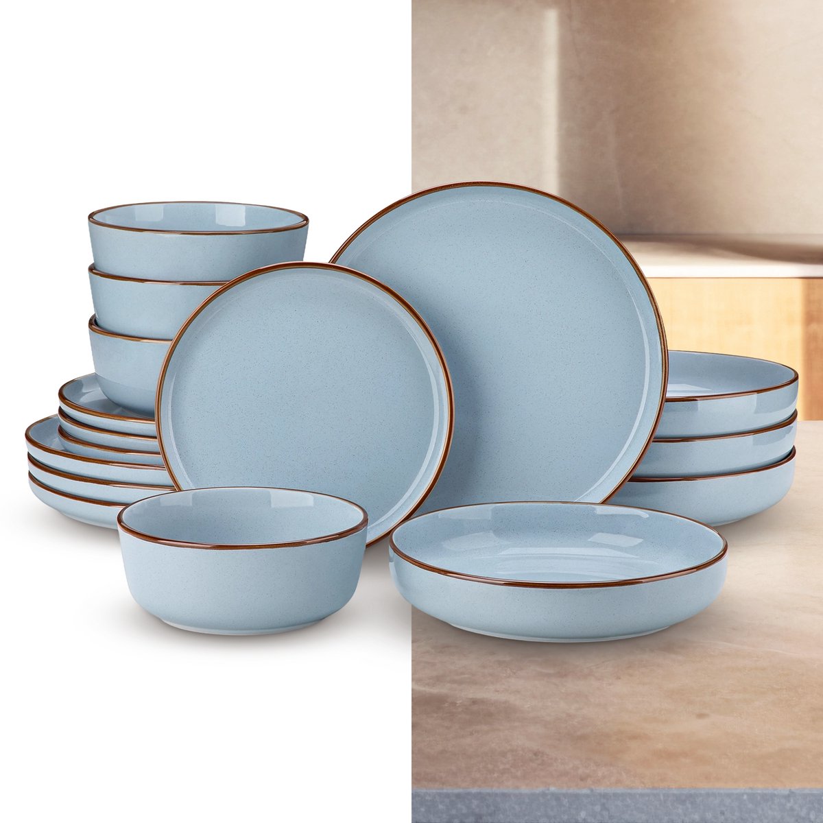 Luxe Serviesset – 32 delig – 8 persoons – Keramisch - Bordenset – Dinner platen – Dessertborden - Pastabord - Kommen - Blauw