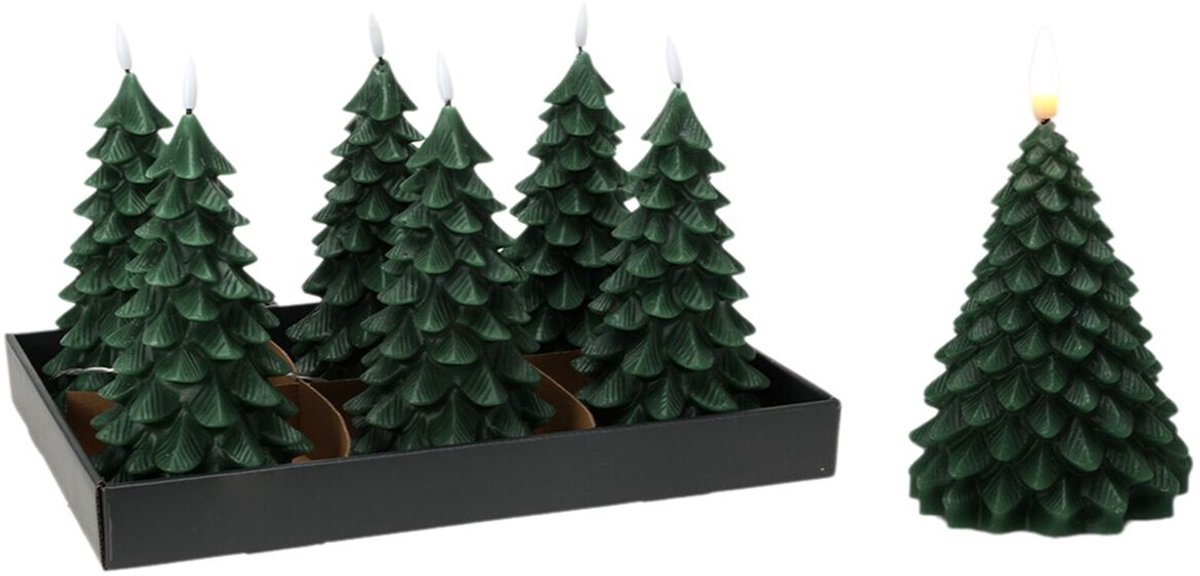 LED Candle Lifetime Dark green Christmas Tree 19 cm Flame effect