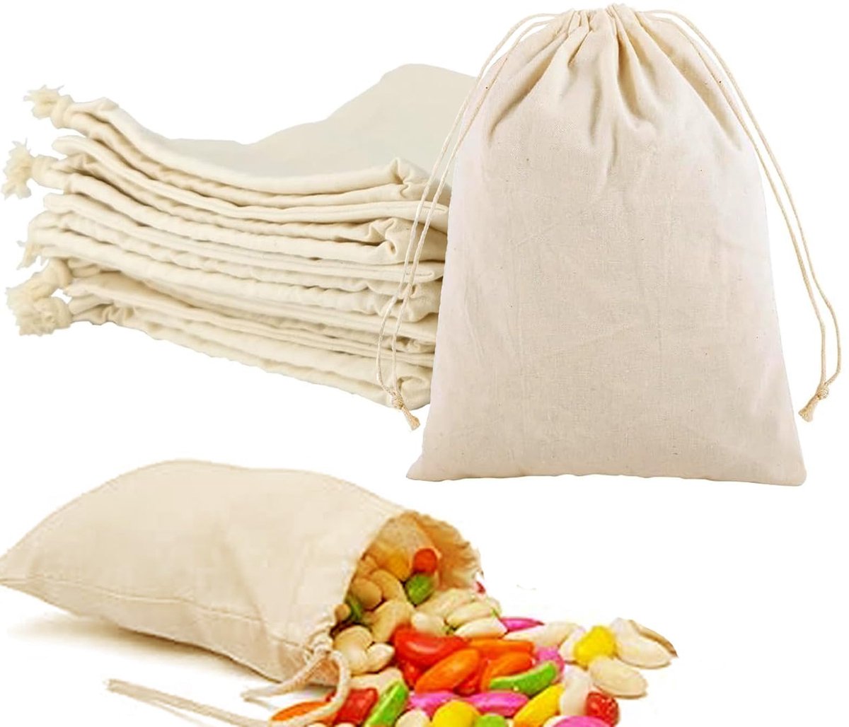 IMPERATORIS® Katoenen Tas - Draagtasje met Hengsels - Boodschappen voor Kinderen en Volwassenen - Stevige Kwaliteit - 12 Stuks - Naturel - 15 X 20 cm