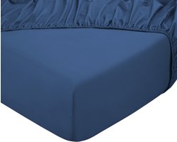DoubleDry Hoeslaken 100% Natuurlijk Katoen - Tweepersoons 160x200 cm - Zacht & Ademend - Rondom Elastiek - Yaleblauw