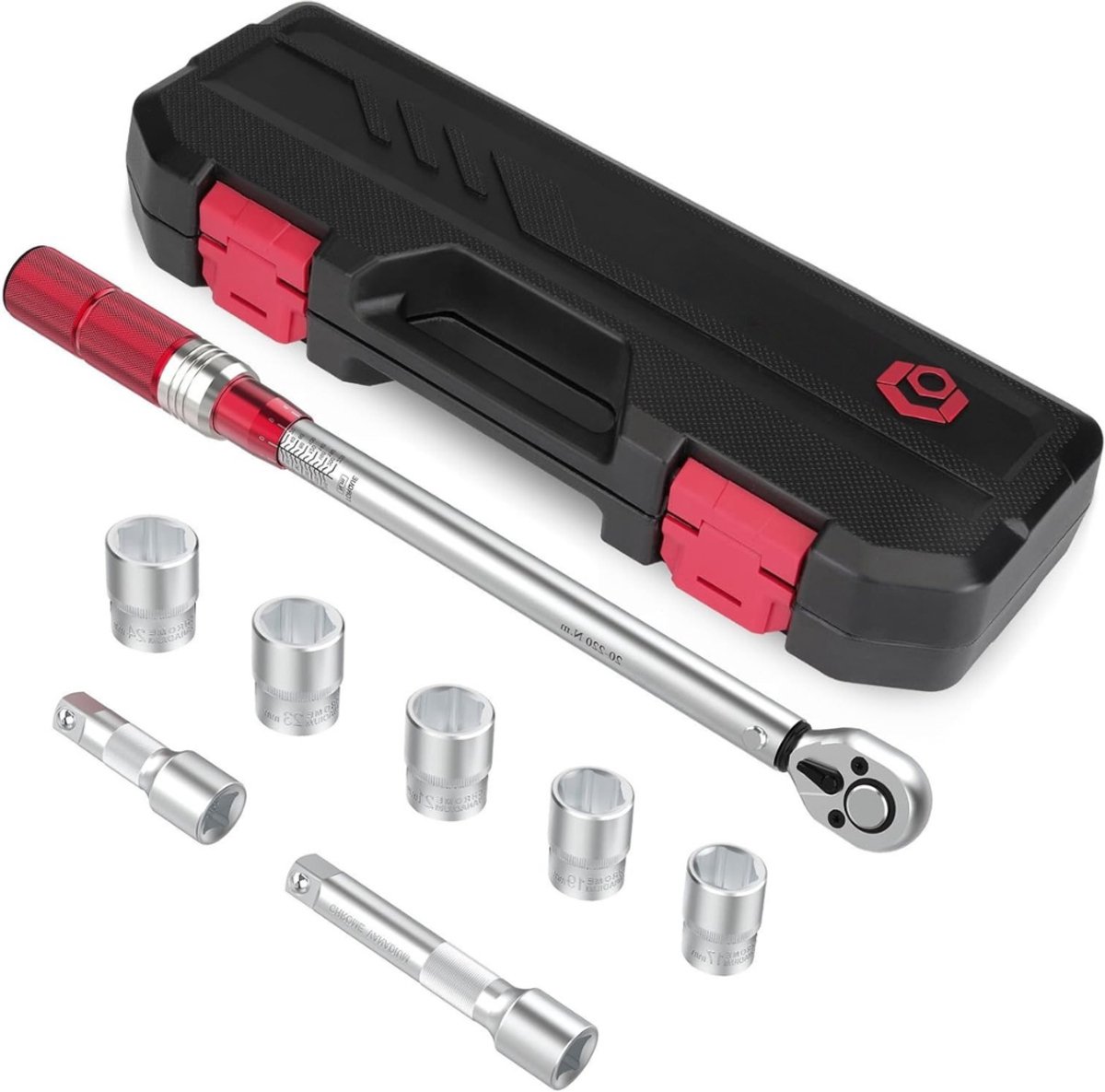 VIN® Momentsleutel Auto - Gereedschappen – 8 Delige Set - Handgereedschap – In Koffer – Omkeerbare Ratel