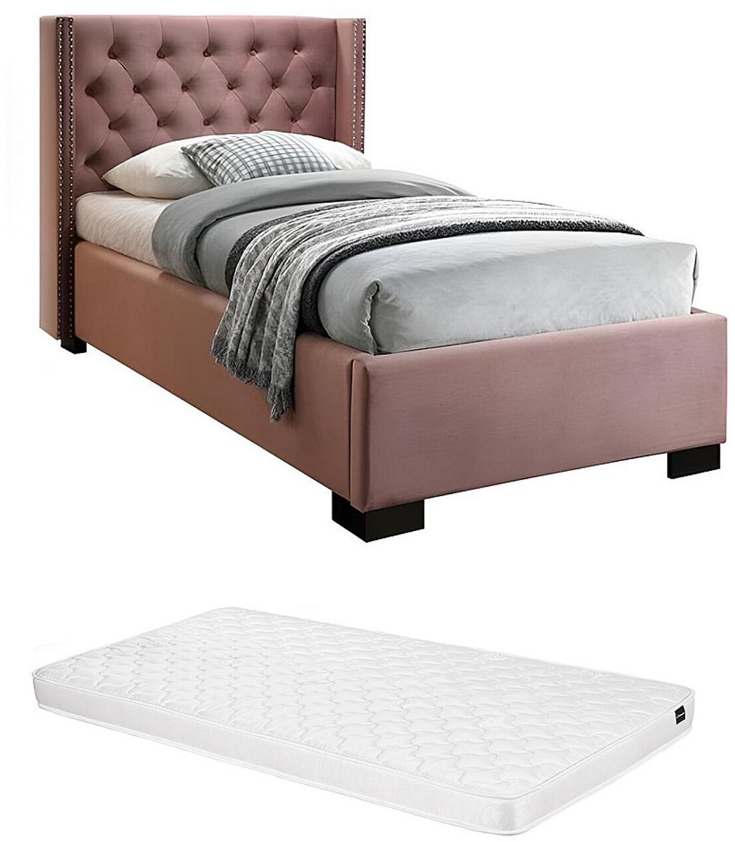 Vente-unique Bedframe fluweel roze 90 x 200 cm