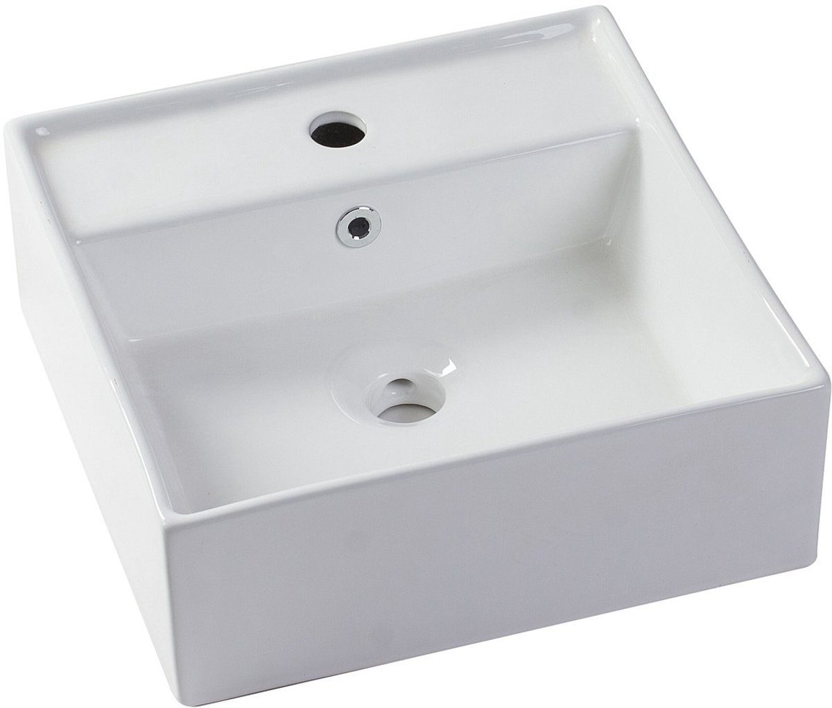 Vente-unique Vierkante witte keramische wastafel - VERINI