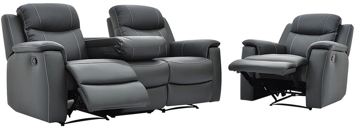Vente-unique Driezits relaxbank en relaxfauteuil EVASION van leer - grijs