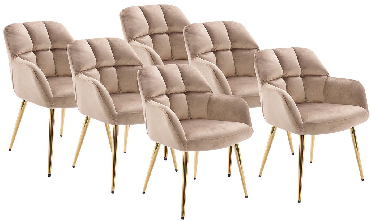 Vente-unique Set van 6 stoelen met armleuningen - Fluweel en goudkleurig metaal - Beige - PEGA