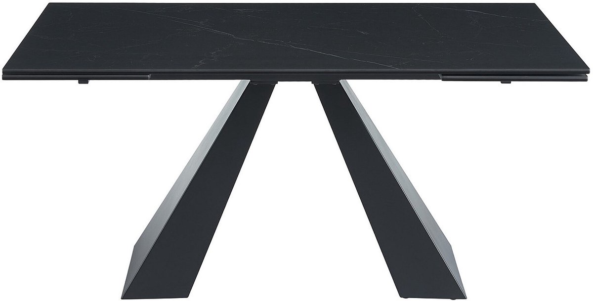 Vente-unique Verlengbare eettafel 6 tot 10 personen van gehard glas, keramiek en metaal - Zwart marmereffect - LOZIPA