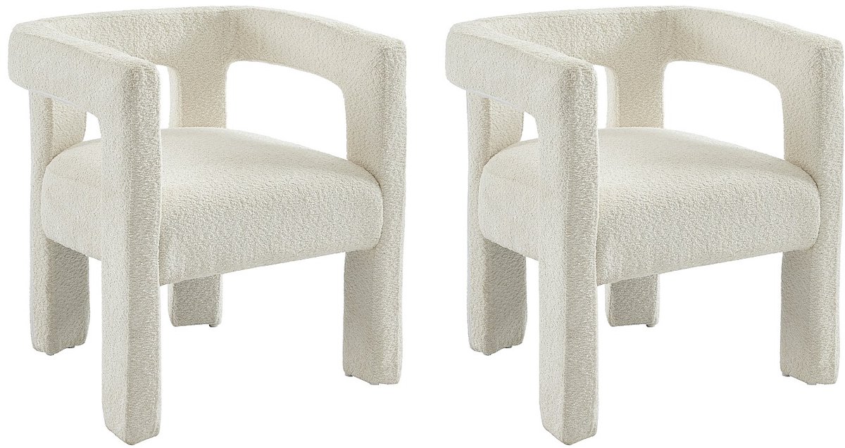 Vente-unique Set van 2 stoelen met armleuningen van boucléstof en metaal - Wit - SOFANA