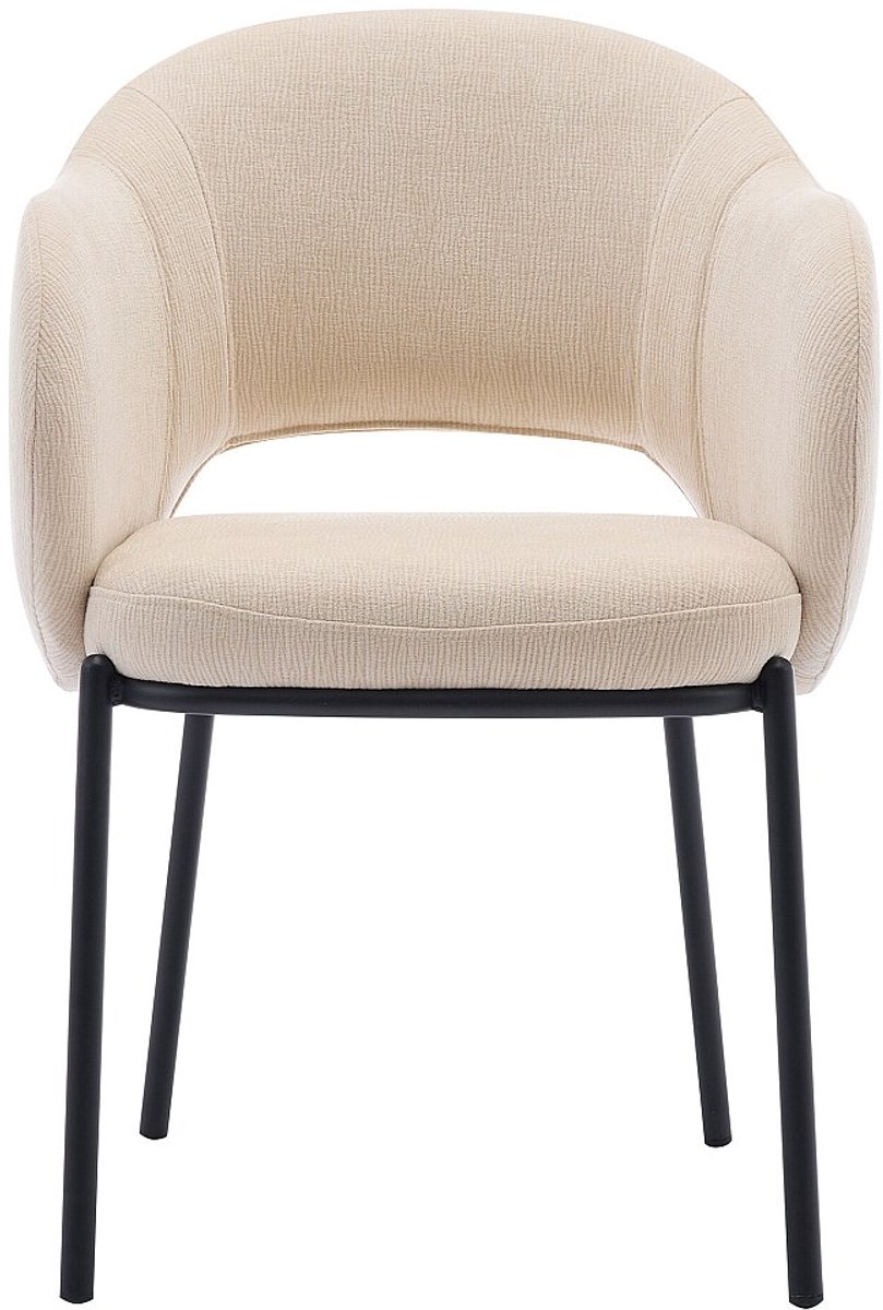 Vente-unique Set van 2 stoelen met armleuningen van stof met textuur en zwart metaal - Beige - ACACILIO