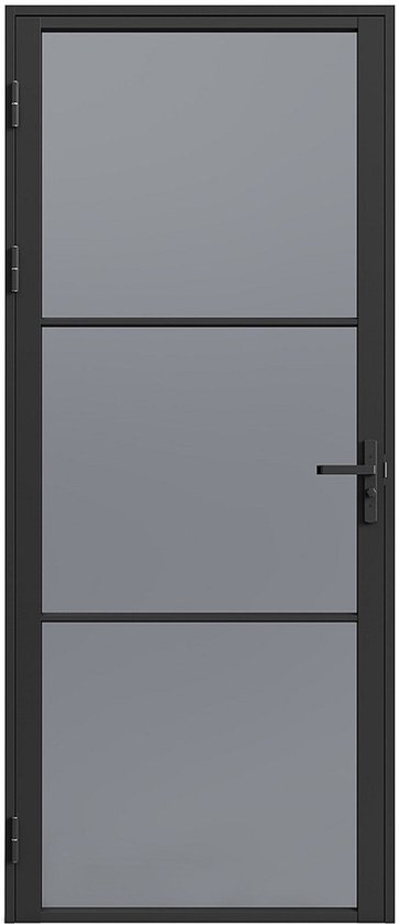 Vente-unique Omkeerbare deur van aluminium en gerookt glas - H204 x B73 cm - Zwart - MASERU