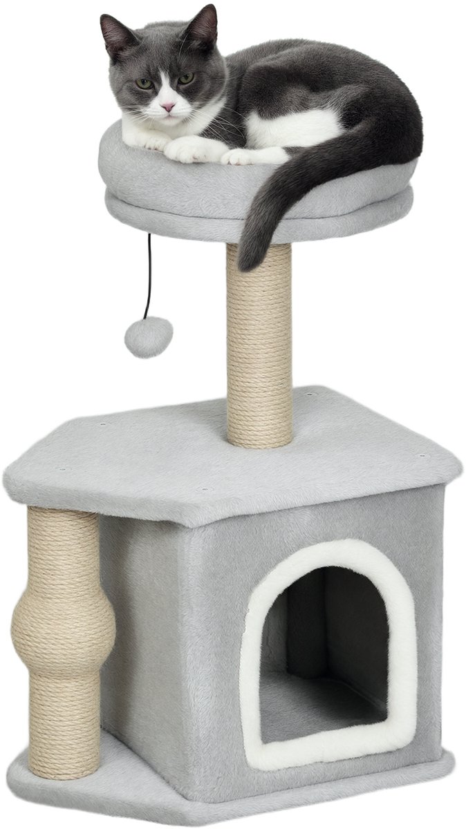 PawHut Kattenboom - Spaanplaat - 42x30x66cm - Lichtgrijs