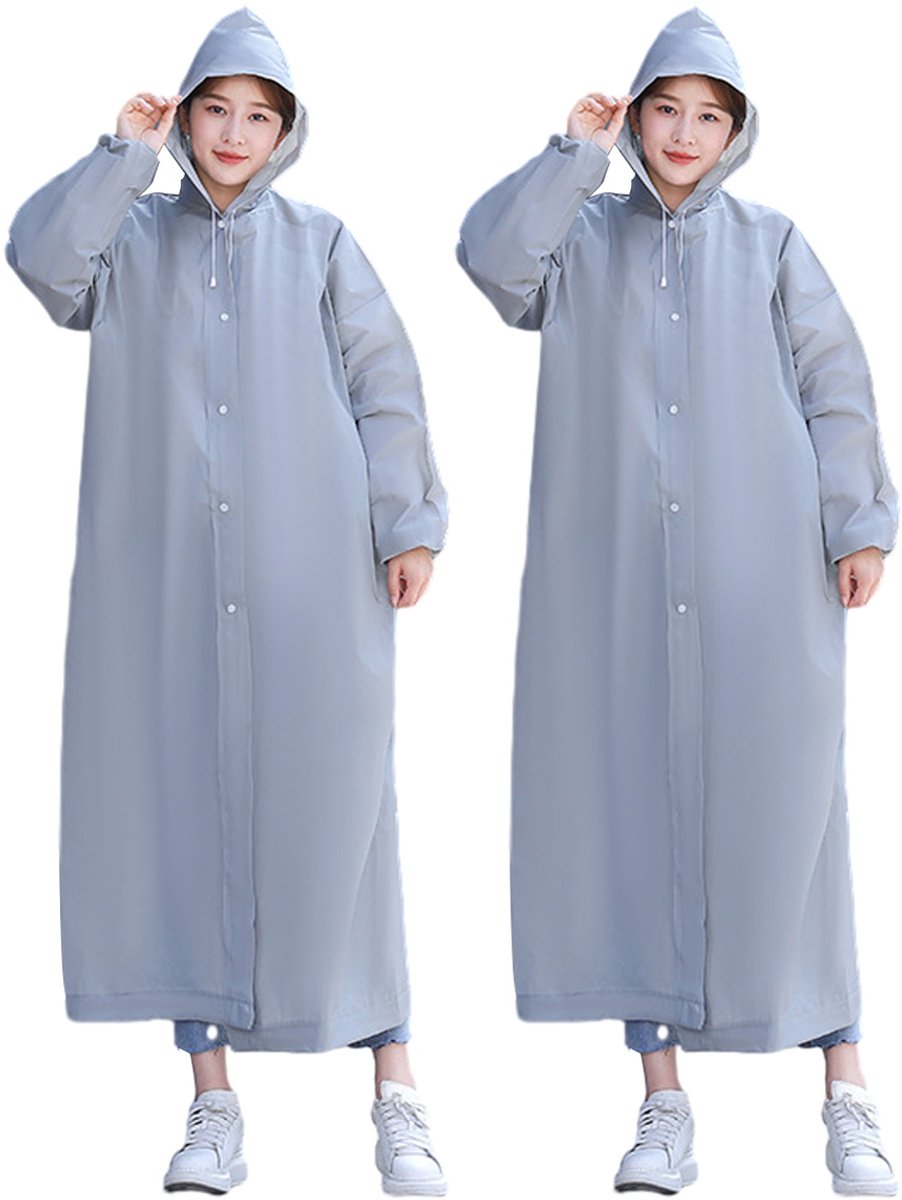 Gigicial EVA Regenjas Herbruikbare Poncho met Capuchon Waterdicht en Draagbaar 2 Stuks Geschikt voor Buitenactiviteiten Grijs