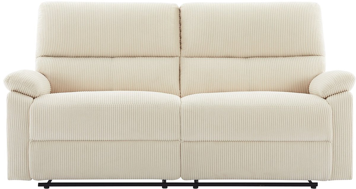 Vente-unique Elektrische relax-driezitsbank van beige ribfluweel LUNANO
