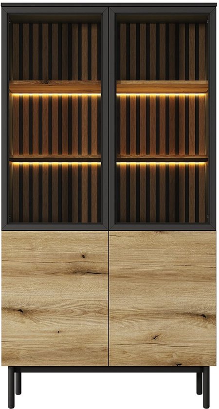Moderne vitrinekast met ledverlichting, glazen deuren, verstelbare