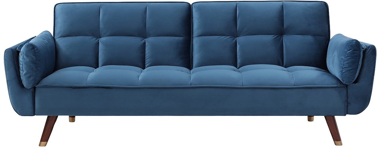 Vente-unique Driezitsslaapbank van blauw velours GULCAN