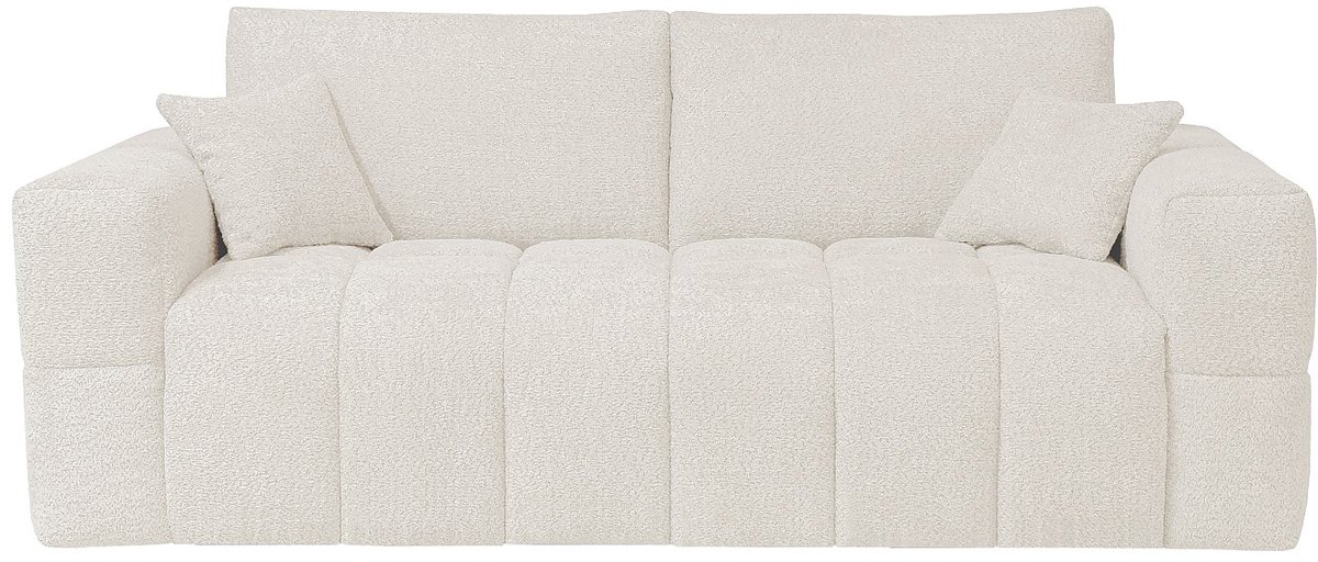 Vente-unique Driezitsslaapbank express van beige boucléstof - Bed 140 cm - Matras 16 cm ISSORO